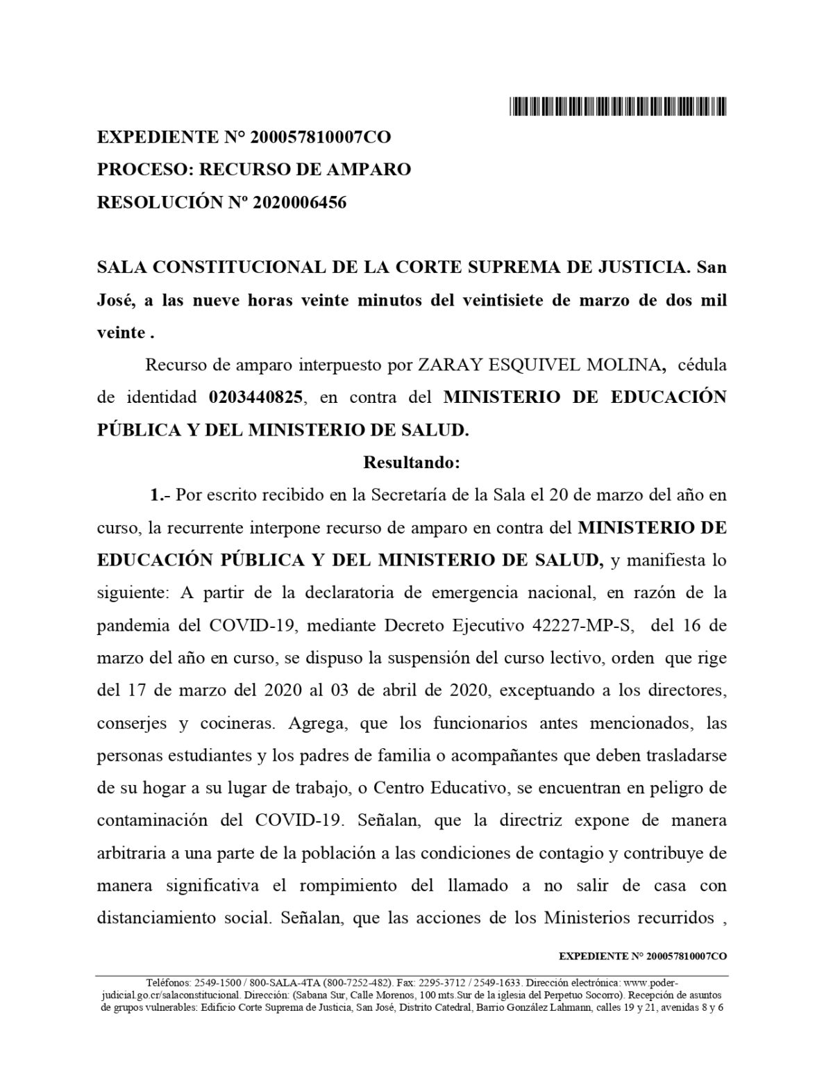 SALA CONSTITUCIONAL DECLARA INADMISIBLE RECURSO DE AMPARO PRESENTADO