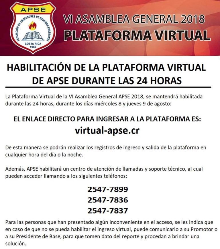 PLATAFORMA VIRTUAL – VI Asamblea General 2018 – APSE Asociación de ...