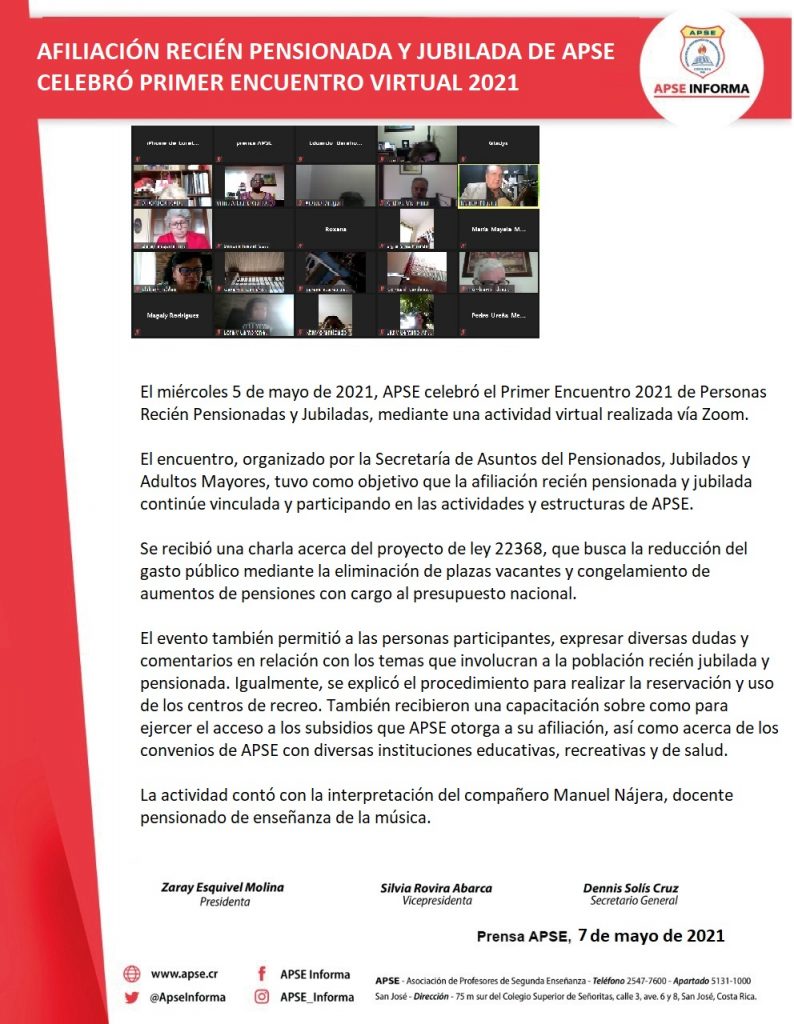 AFILIACIÓN RECIÉN PENSIONADA Y JUBILADA DE APSE CELEBRÓ PRIMER ...