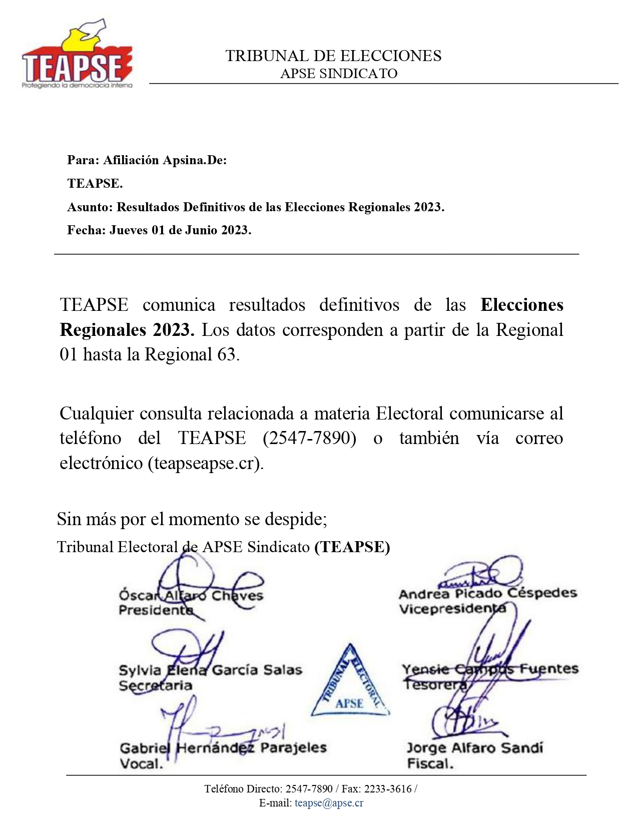 Apse Region Resultados Definitivos de las Elecciones Regionales 2023 – APSE ...