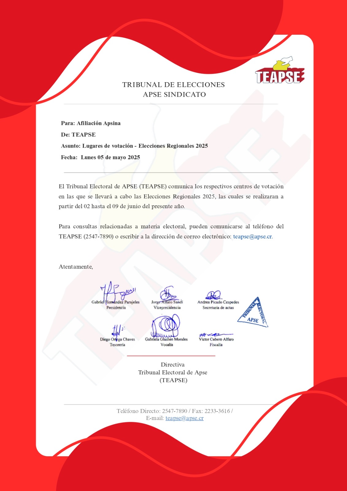 TEAPSE Informa: Lugares de votación – Elecciones Regionales 2025
