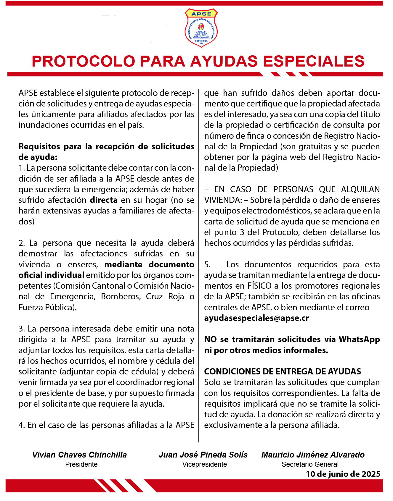 PROTOCOLO PARA AYUDAS ESPECIALES