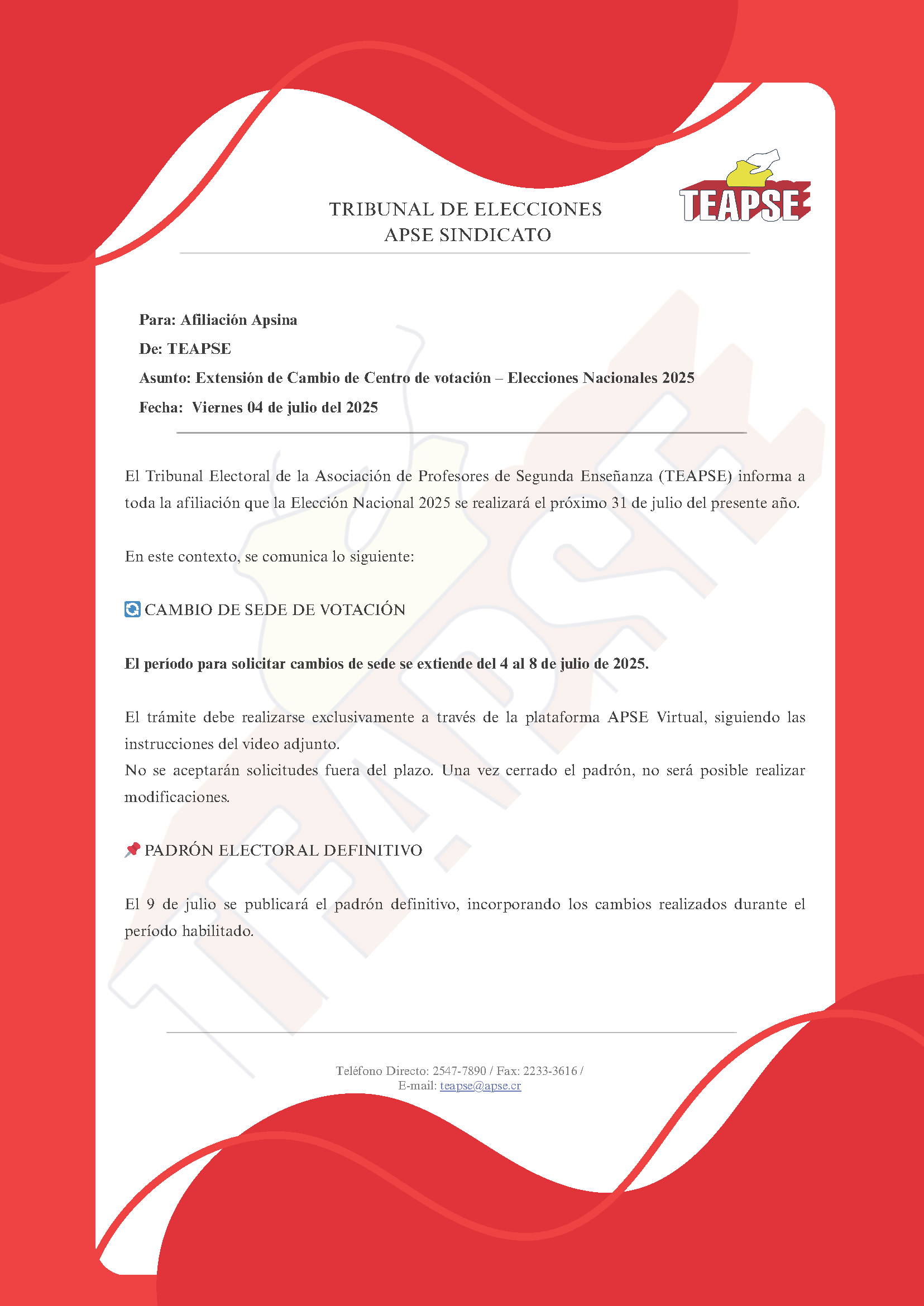 Extensión para cambio de sede de votación
