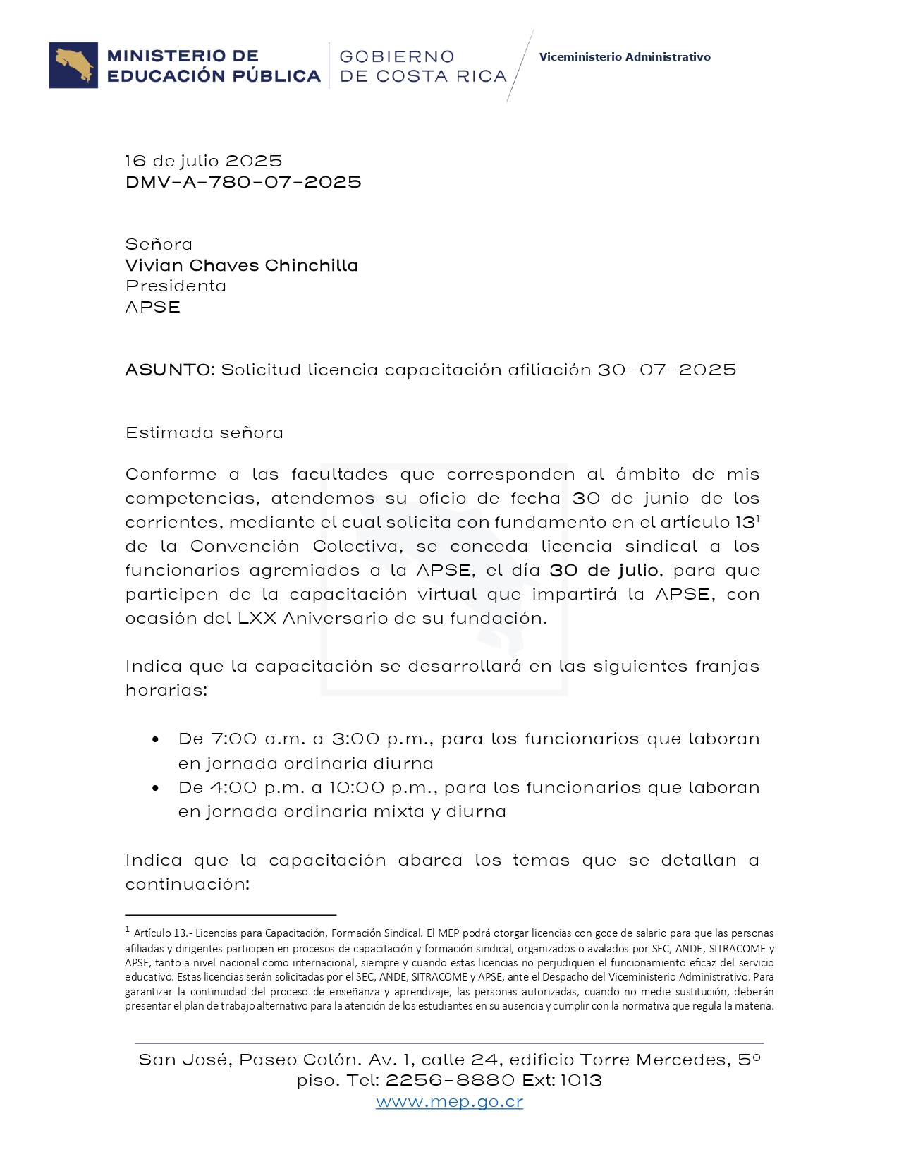Licencia para celebración del 70 aniversario de APSE