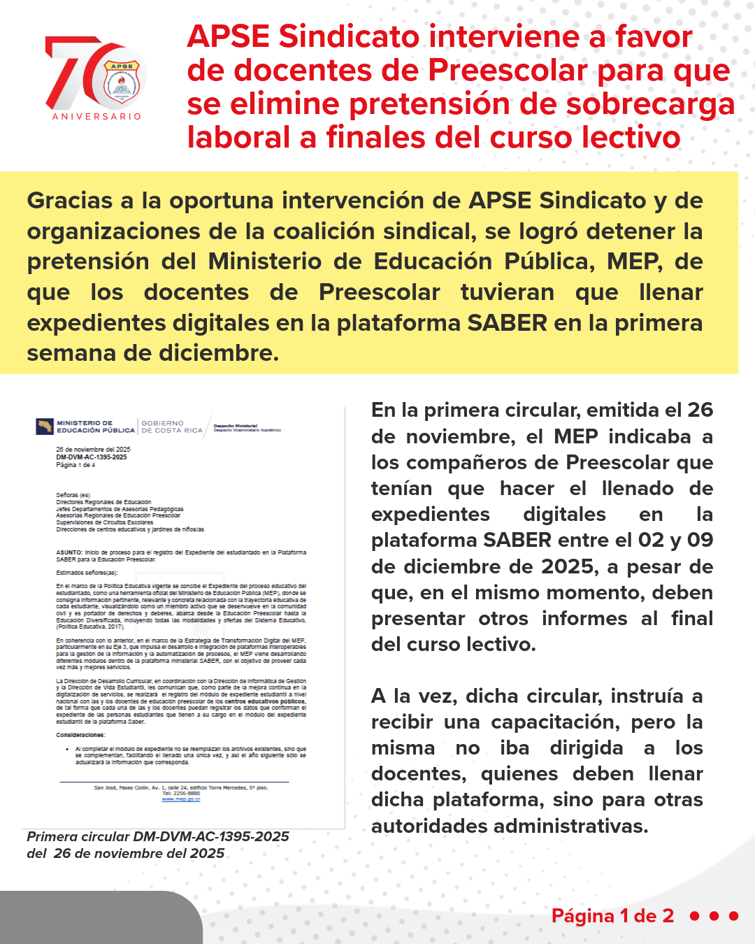 APSE Sindicato interviene a favor de docentes de Preescolar para que se elimine pretensión de sobrecarga laboral a finales del curso lectivo