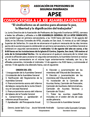 CONVOCATORIA A  LA XIII ASAMBLEA GENERAL 2026